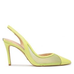 Sandały Guess. Zielone sandały Guess, z aplikacjami, bez obcasa, na szpilce, bez zapięcia. Za 319.99 zł.