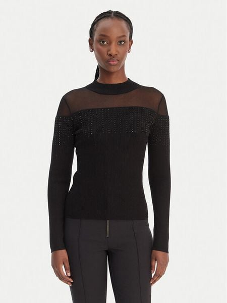 Guess Sweter W6RR70 Z2YK2 Czarny Regular Fit. Czarne swetry Guess, s, z aplikacjami, z wiskozy, bez ramiączek. Za 439.99 zł.