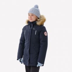 Parka turystyczna dla dzieci NH900 wodoodporna. Czerwone płaszcze QUECHUA, na zimę, bez wzorów, eleganckie, bez kaptura. Za 269.99 zł.