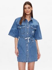 Calvin Klein Jeans Sukienka jeansowa J20J220666 Niebieski Relaxed Fit. Niebieskie sukienki Calvin Klein Jeans, xs, bez wzorów, z bawełny, bez kołnierzyka, bez ramiączek. Za 549.99 zł.