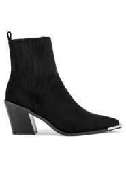 DeeZee Botki HY9057-5 Czarny. Czarne botki DeeZee, bez wzorów, bez obcasa, na słupku, bez zapięcia. Za 159.99 zł.