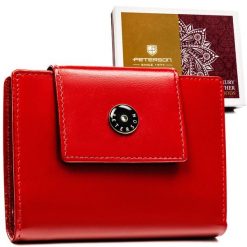 Portfel damski ze skóry naturalnej w czerwonym kolorze zamykany zatrzaskiem - Peterson. Czerwone portfele Peterson, bez wzorów, ze skóry. Za 99.99 zł.