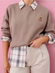Bluza crewneck z nadrukiem - brązowy. Brązowe bluzy Sinsay, l, bez wzorów, bez ramiączek, bez kaptura. Za 39.99 zł.