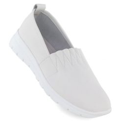 Skórzane półbuty damskie wsuwane białe N.A.W. JHY061. Białe półbuty wsuwane marka niezdefiniowana, bez wzorów, ze skóry, bez obcasa. Za 119.99 zł.