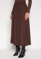 Brązowa Bawełniana Spódnica o Rozkloszowanym Kroju Tusnara. Brązowe spódnice Born2be, l, bez wzorów, z bawełny, midi, oversize. Za 109.99 zł.