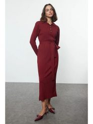 Trendyol Sukienka dzianinowa w kolorze bordowym rozmiar: S. Czerwone sukienki Trendyol, s, bez wzorów, z dzianiny, bez kołnierzyka, bez ramiączek, maxi. Za 113.63 zł.