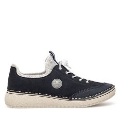 Półbuty Rieker. Niebieskie półbuty wsuwane Rieker, bez wzorów, bez obcasa, na płaskiej podeszwie. Za 329.99 zł.