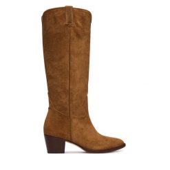 Kozaki LAUREN RALPH LAUREN. Brązowe kozaki Lauren Ralph Lauren, bez wzorów, bez obcasa, na słupku, bez zapięcia. Za 1,499.00 zł.