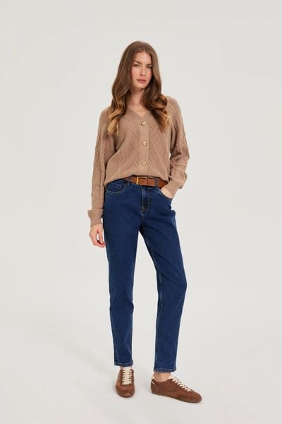 Jeansy z paskiem granatowe. Jeansy MOODO, l, bez wzorów, z bawełny. Za 149.99 zł.