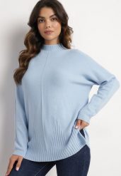 Jasnoniebieski Sweter z Półgolfem z Prążkowanej Dzianiny z Wycięciami po Bokach Rerivra. Niebieskie swetry Born2be, uniwersalny, bez wzorów, z dzianiny, eleganckie, bez ramiączek. W wyprzedaży za 76.49 zł.