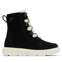 Botki Sorel. Czarne botki Sorel, bez wzorów, bez obcasa, na płaskiej podeszwie, bez zapięcia. Za 369.99 zł.