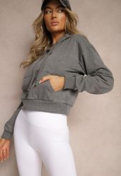 Ciemnoszara Bluza z Kapturem i Bawełną Ozdobiona Ściągaczami Evianae. Szare bluzy Renee, l, bez wzorów, z bawełny, casualowe, bez ramiączek, z kapturem. W wyprzedaży za 27.99 zł.