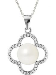 Pearl Addict Srebrny naszyjnik z cyrkoniami i perłą - dł. 42 cm rozmiar: onesize. Białe naszyjniki Pearl Addict, z materiału, z cyrkonią, srebrne. Za 217.99 zł.