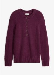 Sweter z mieszanki bawełny. Fioletowe swetry bonprix, bez wzorów, z bawełny, bez ramiączek. Za 107.99 zł.