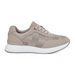 Skórzane Buty Sportowe Sneakersy Damskie S.Barski LR51-551 Beżowe beżowy. Brązowe buty treningowe bez wzorów, ze skóry, bez zapięcia. Za 289.65 zł.