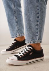 Czarne Klasyczne Trampki do Kostki z Lamówką przy Podeszwie Kasiope. Czarne trampki Born2be, bez wzorów, z jeansu, klasyczne, bez zapięcia. Za 59.99 zł.