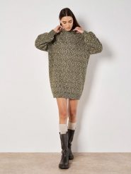 Apricot Sukienka dzianinowa w kolorze oliwkowo-białym rozmiar: L. Brązowe sukienki Apricot, l, bez wzorów, z dzianiny, bez kołnierzyka, bez ramiączek, mini. Za 91.77 zł.