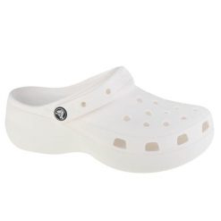 Klapki Crocs Model Classic Platform Clog W Kolor Biały. Białe klapki Crocs, bez wzorów, z materiału, sportowe, bez obcasa, bez zapięcia. W wyprzedaży za 212.05 zł.