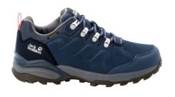 Buty trekkingowe damskie Jack Wolfskin Refugio Texapore Low. Niebieskie trekkingi Jack Wolfskin, bez wzorów, z gumy, bez zapięcia, trekkingowe. Za 369.99 zł.