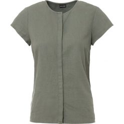 Bluzka lniana. Niebieskie bluzki bonprix, bez wzorów, bez kołnierzyka, bez ramiączek. Za 74.99 zł.