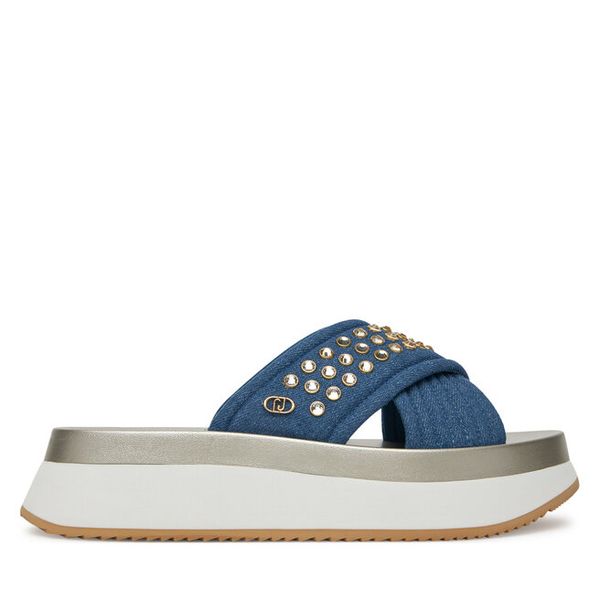 Klapki Liu Jo. Niebieskie klapki Liu Jo, bez wzorów, bez obcasa, bez zapięcia. Za 458.99 zł.