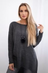 Sweter z naszyjnikiem grafitowy. Szare swetry KESI, l, bez wzorów, z elastanu, plus size, bez ramiączek. Za 154.75 zł.