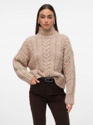 Vero Moda Sweter w kolorze beżowym rozmiar: S. Brązowe swetry Vero Moda, s, bez wzorów, ze splotem, bez ramiączek. Za 154.07 zł.