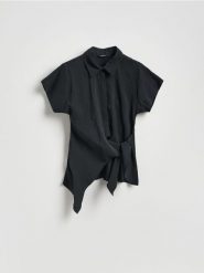 Bluzka z modalem - czarny. Czarne bluzki Reserved, l, bez wzorów, z tkaniny, bez kołnierzyka, bez ramiączek. Za 109.99 zł.