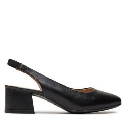 Sandały Caprice. Czarne sandały Caprice, bez wzorów, bez obcasa, na słupku, bez zapięcia. Za 319.99 zł.