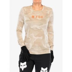 Bluza rowerowa damska Fox Ranger Tru Dri LS Jersey. Brązowe bluzy FOX, bez wzorów, z jersey, sportowe, bez ramiączek, bez kaptura. Za 235.99 zł.