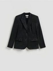 Lniana marynarka - czarny. Czarne marynarki i żakiety Reserved, l, bez wzorów, bez ramiączek. Za 399.99 zł.