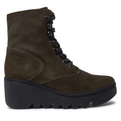 Botki Fly London. Brązowe botki Fly London, bez wzorów, bez obcasa, na koturnie, bez zapięcia. Za 379.99 zł.