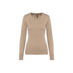 Damski sweter v-neck Kariban. Brązowe swetry KARIBAN, na zimę, bez wzorów, bez ramiączek. Za 185.00 zł.
