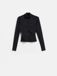 Bluza ze stójką - czarny. Czarne bluzy Reserved, l, bez wzorów, z dzianiny, bez ramiączek, bez kaptura. Za 99.99 zł.