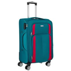 Walizka kabinowa z wysuwaną rączką wykonana z poliestru w turkusowo-różowym kolorze Peterson PTN 5209-S. Czerwone walizki Peterson, małe. Za 199.99 zł.