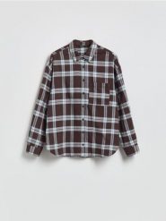 Koszula w kratę - ciemnobrązowy. Brązowe koszule Reserved, l, bez wzorów, z bawełny, bez kołnierzyka, bez ramiączek. Za 139.99 zł.