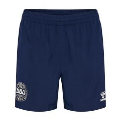 Damskie szorty Dania Travel Wov. Niebieskie szorty sportowe Hummel, bez wzorów, z materiału, na fitness i siłownię. Za 225.50 zł.