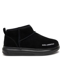 Botki KARL LAGERFELD. Czarne botki KARL LAGERFELD, bez wzorów, bez obcasa, na płaskiej podeszwie, bez zapięcia. Za 499.99 zł.