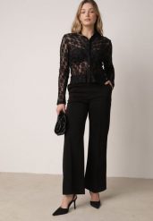 Czarne Eleganckie Spodnie z Bawełny i Wiskozy w Kant Valelia. Czarne jeansy Born2be, l, bez wzorów, z bawełny, biznesowe. Za 74.99 zł.