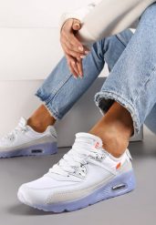 Biało-Niebieskie Buty Sportowe Nymerris. Białe buty sportowe lifestyle Born2be, z aplikacjami, bez zapięcia. W wyprzedaży za 93.49 zł.