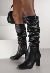 Czarne Marszczone Kozaki na Obcasie Sodvire. Czarne kozaki Born2be, bez wzorów, eleganckie, bez obcasa, na obcasie, bez zapięcia. Za 149.99 zł.