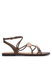 Guess Sandały FLTTAB ELE03 Brązowy. Brązowe sandały Guess, z aplikacjami, ze skóry, bez obcasa, na płaskiej podeszwie, bez zapięcia. Za 444.99 zł.