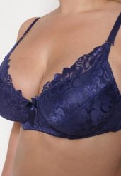 Granatowy Koronkowy Biustonosz Full-Cup z Regulowanymi Ramiączkami Kristianna. Niebieskie biustonosze Renee, bez wzorów, z koronki. W wyprzedaży za 23.99 zł.
