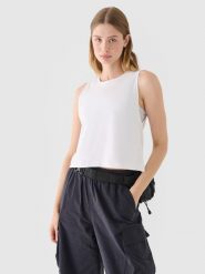4F Crop top regular gładki damski - biały M. Białe topy 4f, m, bez wzorów, z bawełny, sportowe, bez kołnierzyka, bez ramiączek. W wyprzedaży za 29.99 zł.