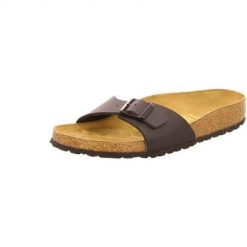 Klapki damskie Birkenstock 040793. Brązowe klapki Birkenstock, bez wzorów, z materiału, sportowe, bez obcasa, bez zapięcia. Za 338.36 zł.