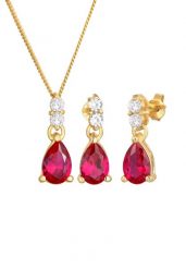 Elli PREMIUM Damski zestaw zawieszka kropla i kolczyki z syntetycznym rubinem i cyrkonią w pozłacanym srebrze 925 Sterling Silver Zestawy 1 ct. Szare kolczyki Elli PREMIUM, z cyrkonią, pozłacane. Za 501.49 zł.