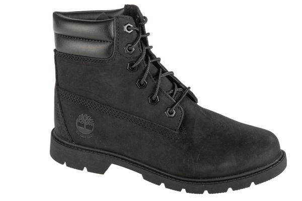 Trapery damskie, Linden Woods WP 6 Inch. Czarne traperki Timberland, bez wzorów, z materiału, sportowe, przed kolano, bez obcasa, bez zapięcia. Za 599.99 zł.