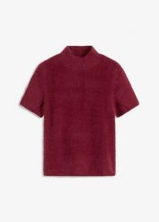 Sweter z puszystej przędzy. Czerwone swetry bonprix, bez wzorów, eleganckie, bez ramiączek. Za 99.99 zł.