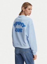 Tommy Jeans Bluza Bubble Logo DW0DW22366 Niebieski jasny Boxy Fit. Niebieskie bluzy Tommy Jeans, m, bez wzorów, z bawełny, bez ramiączek, bez kaptura. Za 409.99 zł.