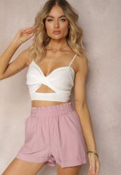 Ciemnoróżowe Szorty High Waist z Gumką w Pasie Kerpia. Czerwone szorty Renee, bez wzorów, z bawełny, eleganckie. W wyprzedaży za 39.99 zł.